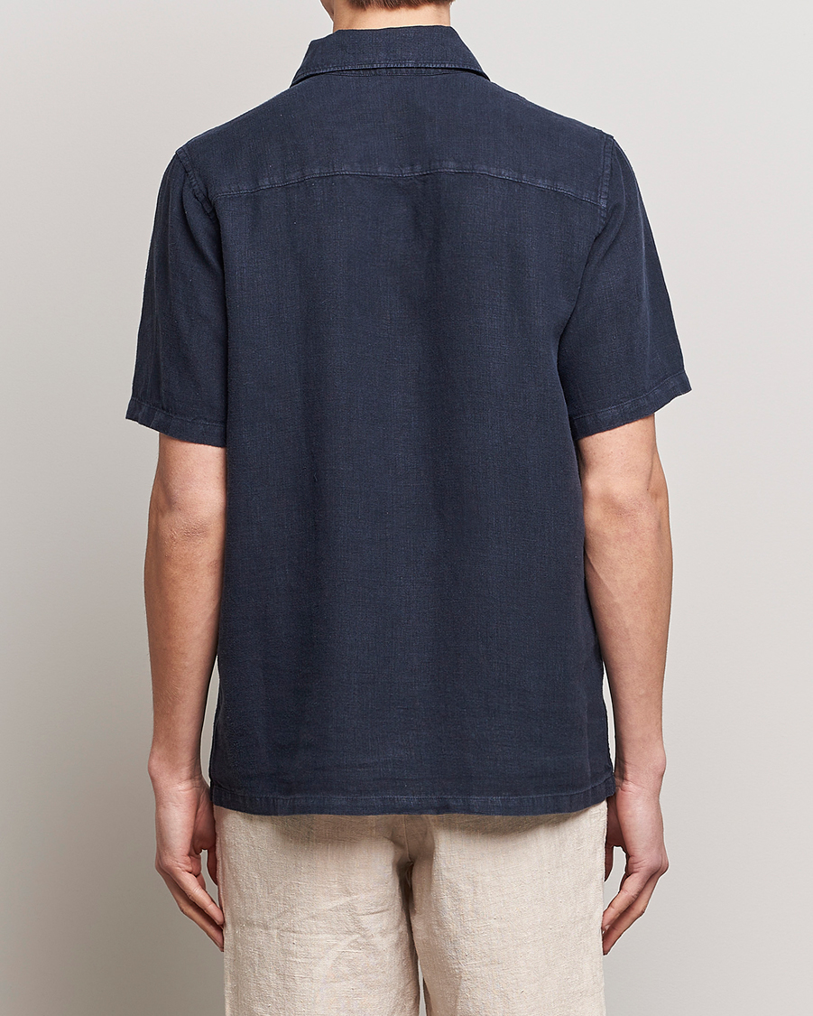 Herre | Skjorter | A Day's March | Khito Short Sleeve Linen Shirt Dark Navy