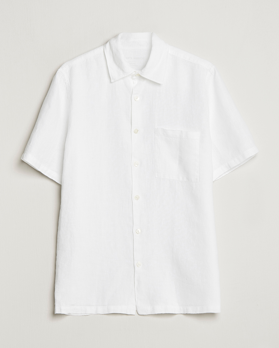 Herre | Udsalg | A Day's March | Khito Short Sleeve Linen Shirt White