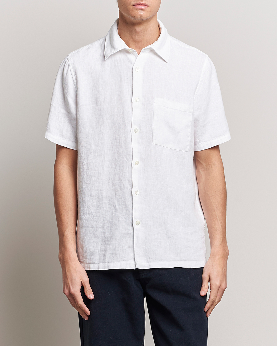 Herre | Skjorter | A Day's March | Khito Short Sleeve Linen Shirt White