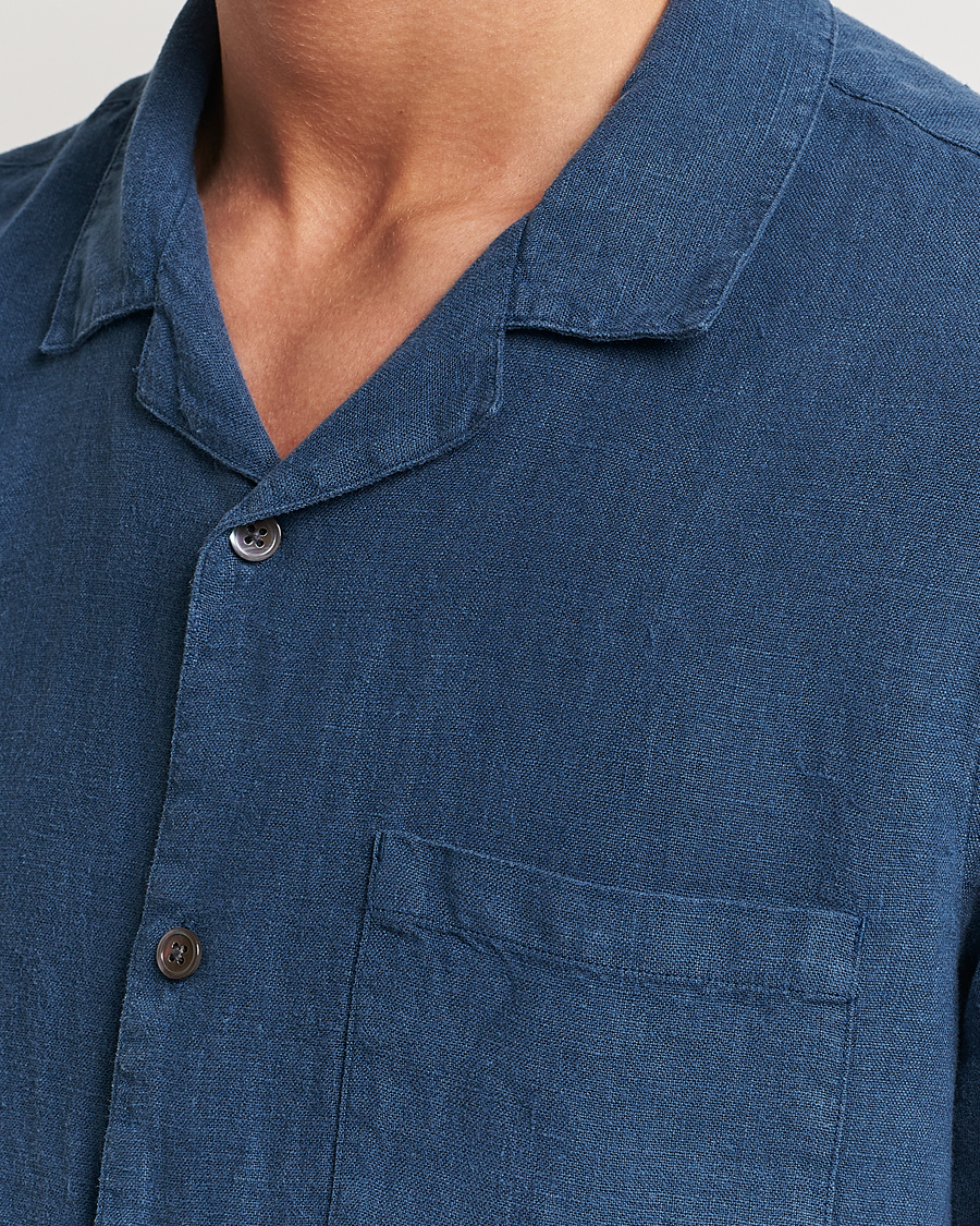 Herre | Skjorter | A Day's March | Yamu Short Sleeve Linen Shirt Indigo Blue