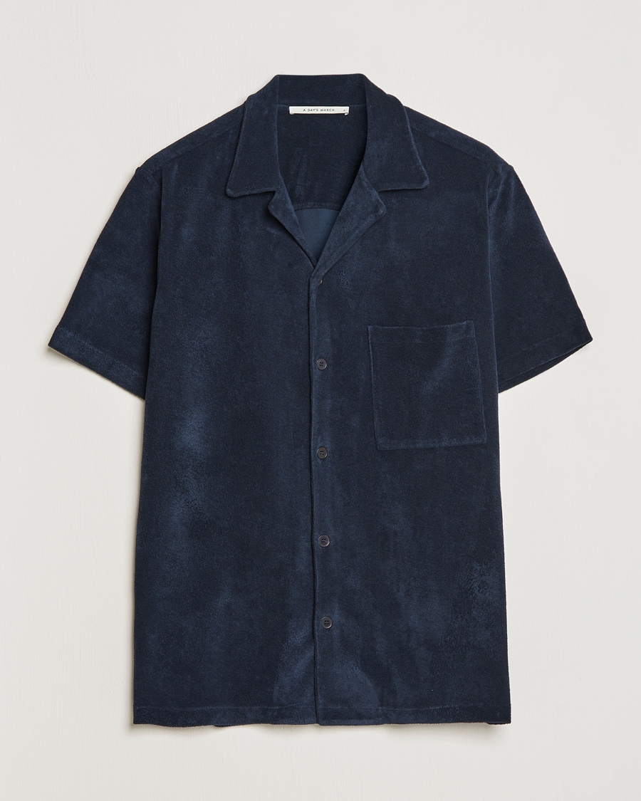 Herre | Skjorter | A Day's March | Yamu Short Sleeve Terry Shirt Navy