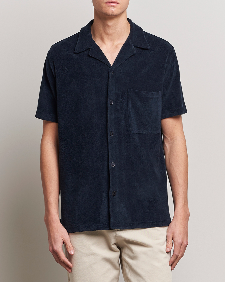Herre | Skjorter | A Day's March | Yamu Short Sleeve Terry Shirt Navy