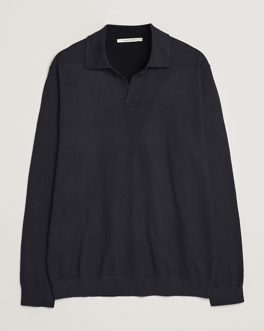 Herre | Polotrøjer | A Day's March | Manol Cotton Linen Polo Black