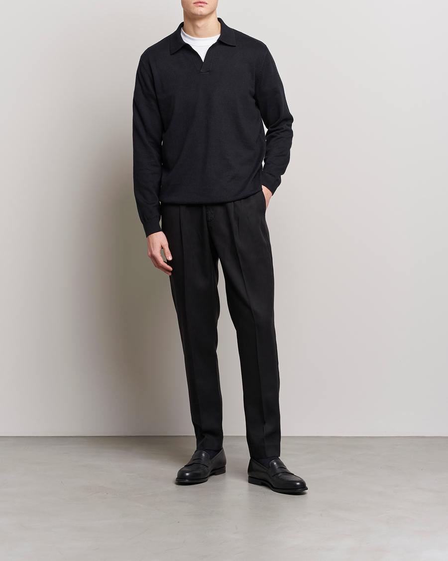 Herre | Polotrøjer | A Day's March | Manol Cotton Linen Polo Black