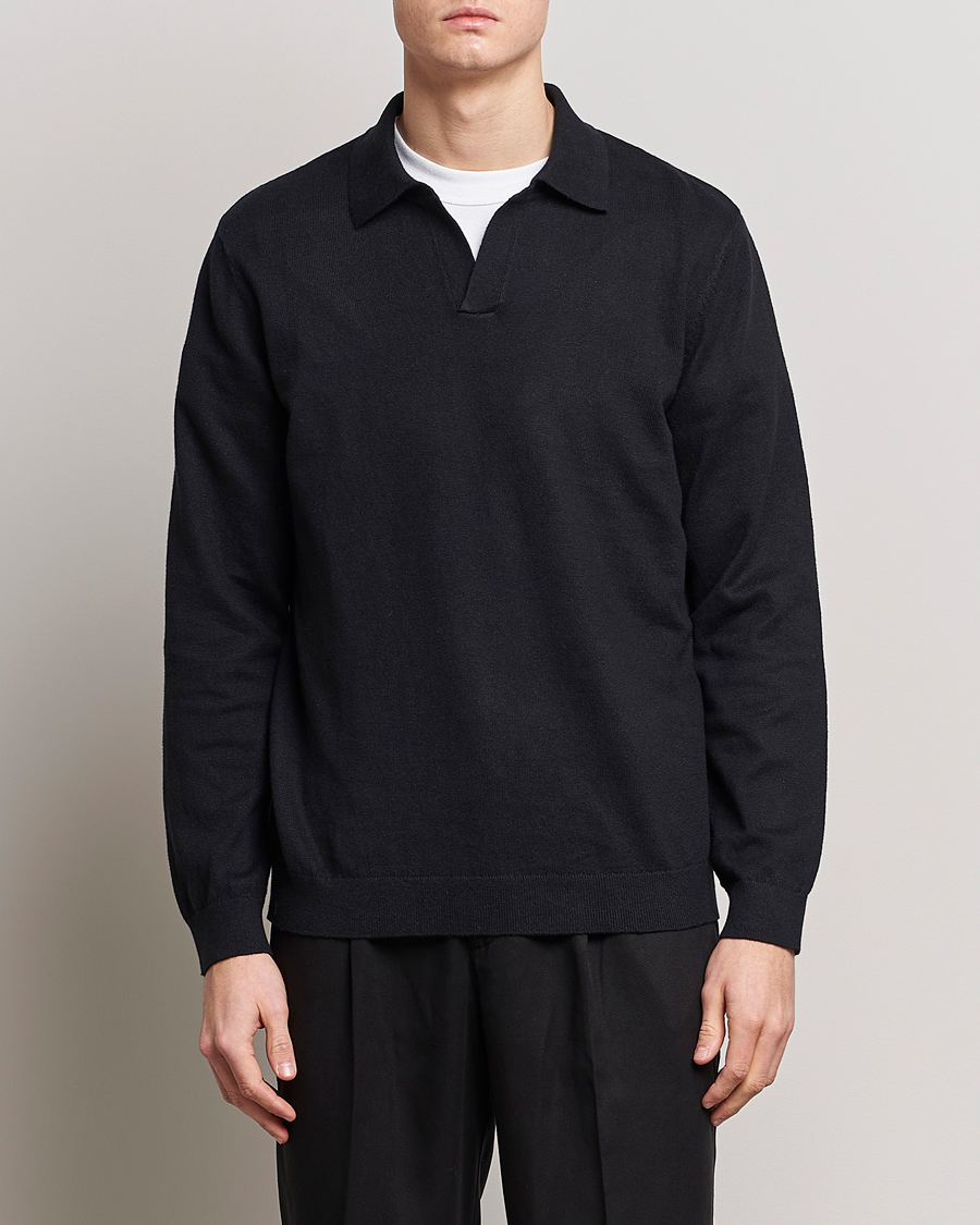 Herre | A Day's March | A Day's March | Manol Cotton Linen Polo Black