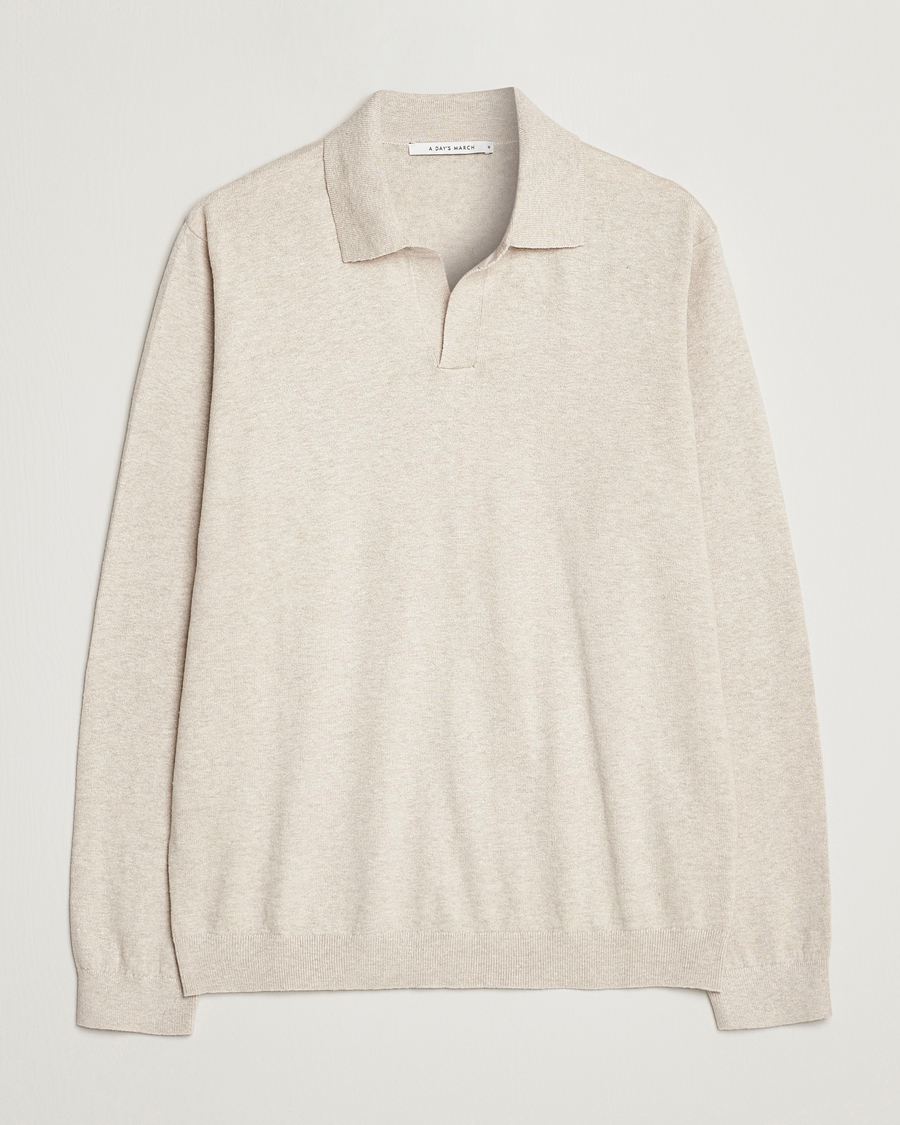 Herre | Polotrøjer | A Day's March | Manol Cotton Linen Polo Sand Melange