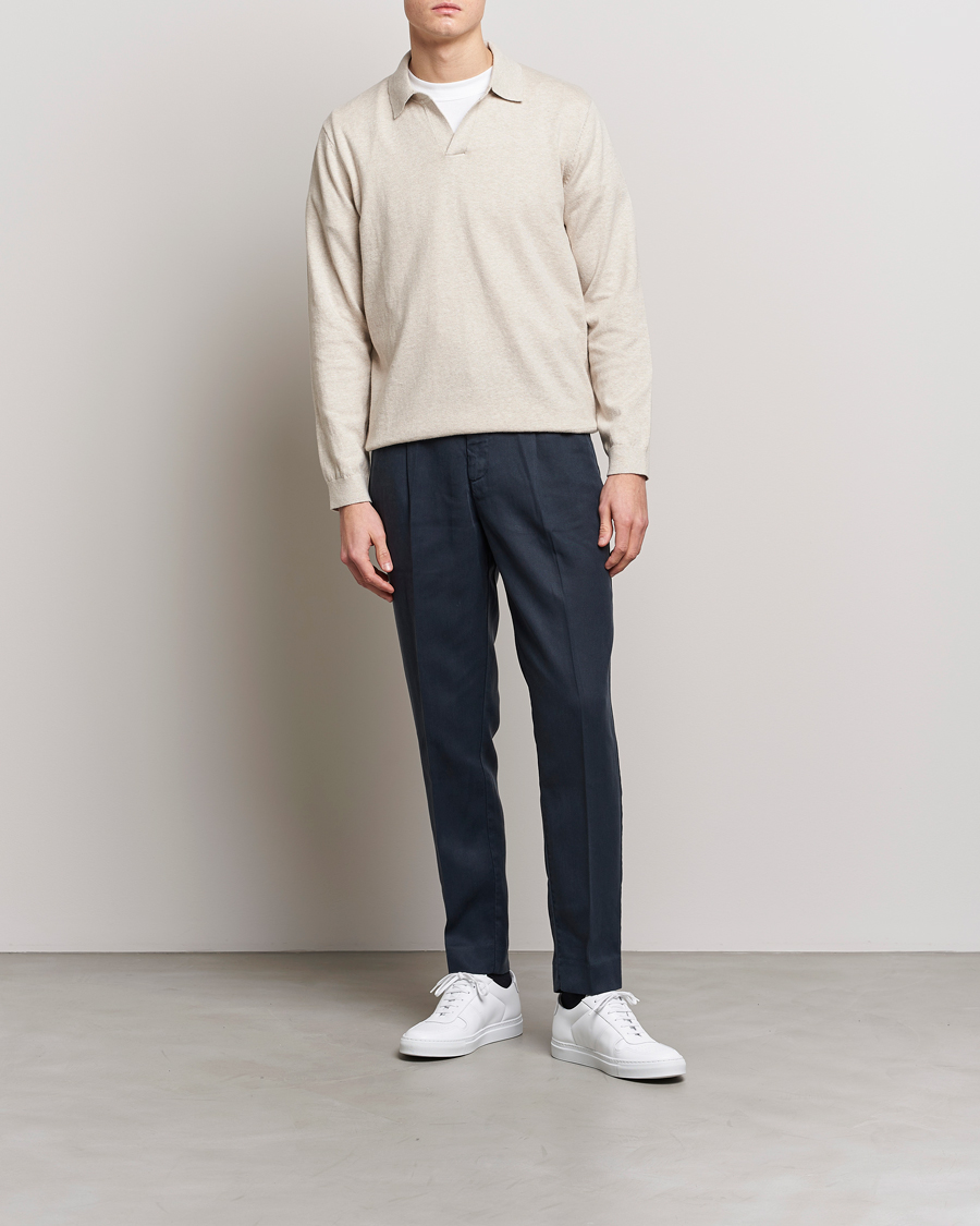 Herre | Polotrøjer | A Day's March | Manol Cotton Linen Polo Sand Melange