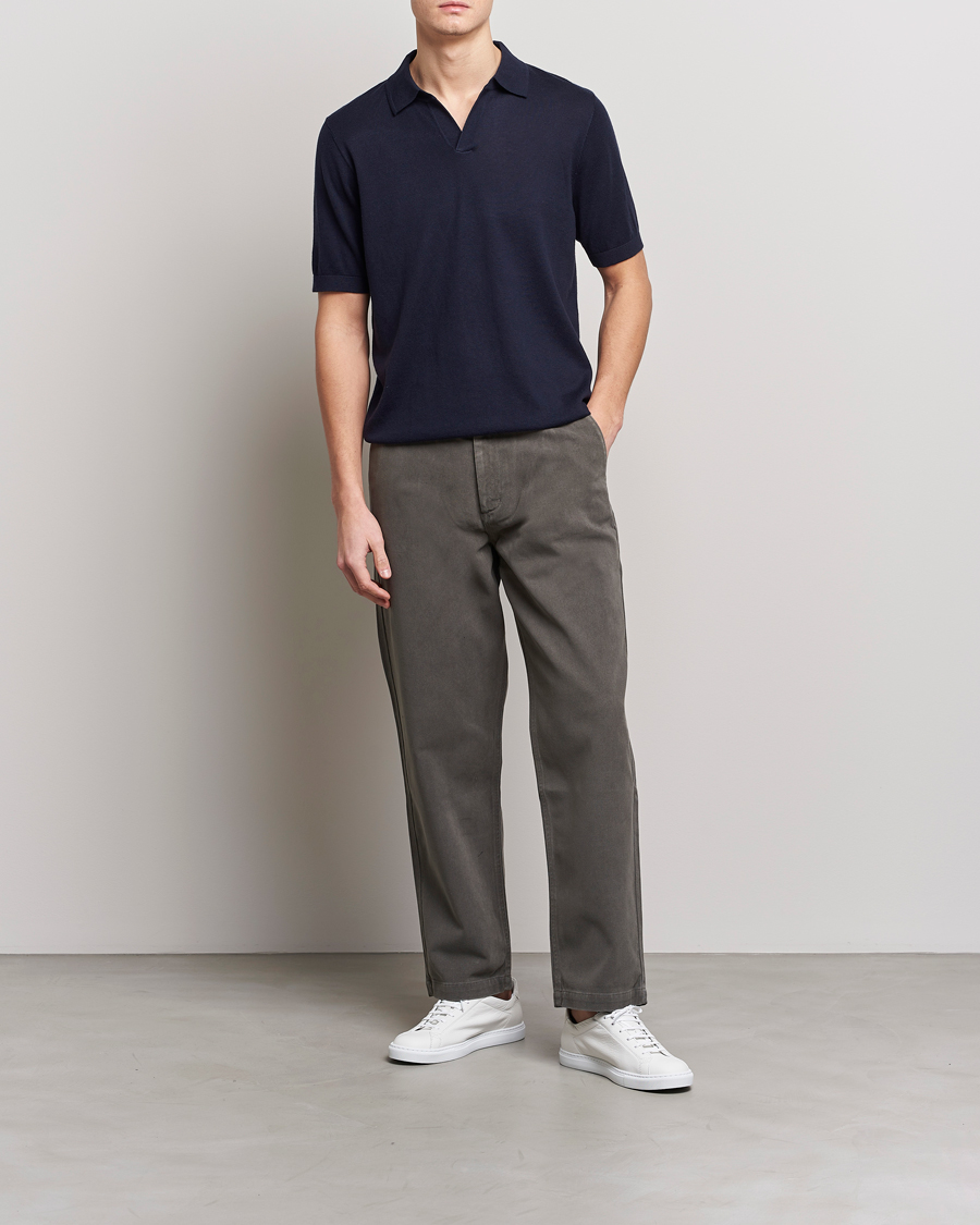Herre | Polotrøjer | A Day's March | Ebro Open Collar Cotton/Wool Navy