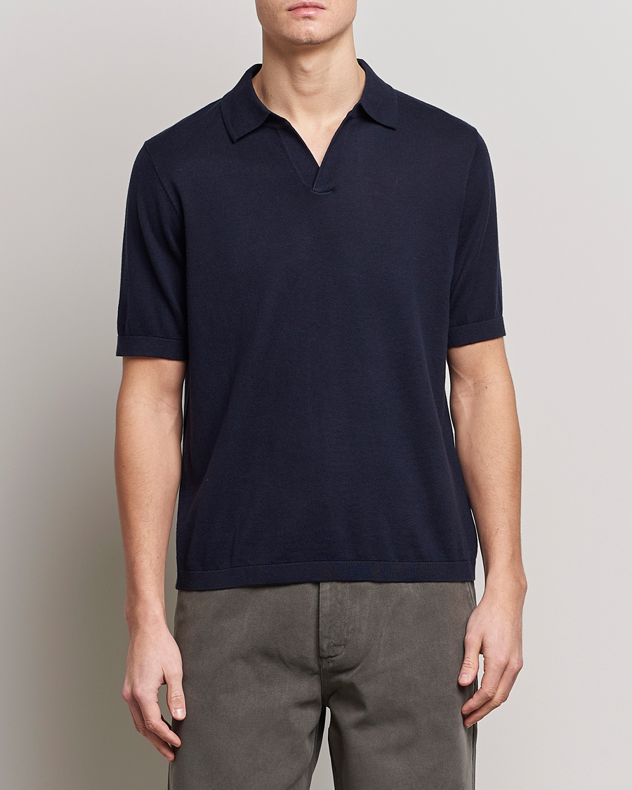 Herre | Polotrøjer | A Day's March | Ebro Open Collar Cotton/Wool Navy