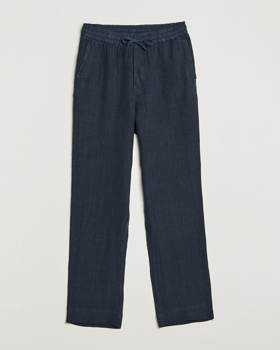 Herre | Bukser | A Day's March | Tamait Drawstring Linen Trousers Navy