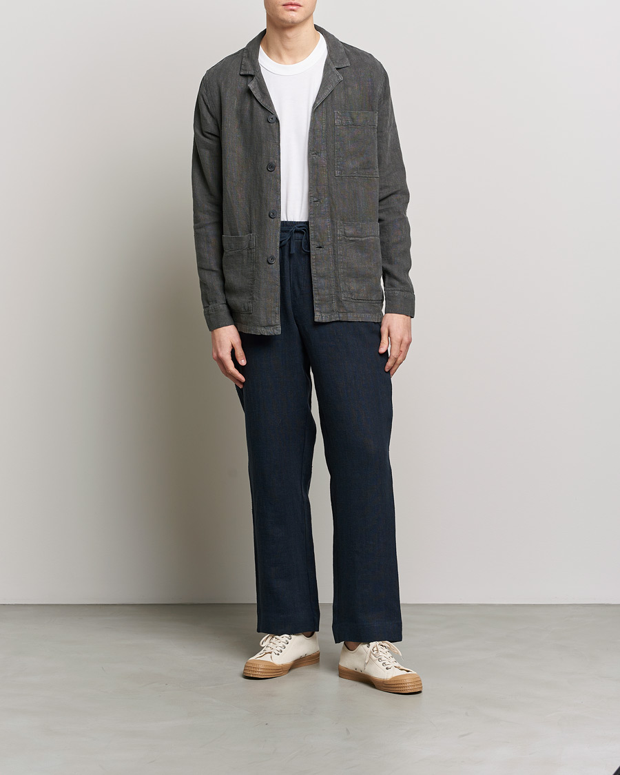 Herre | Bukser | A Day's March | Tamait Drawstring Linen Trousers Navy