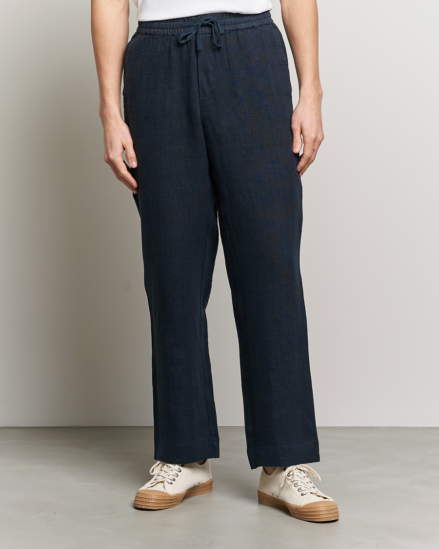 Herre | Udsalg | A Day's March | Tamait Drawstring Linen Trousers Navy