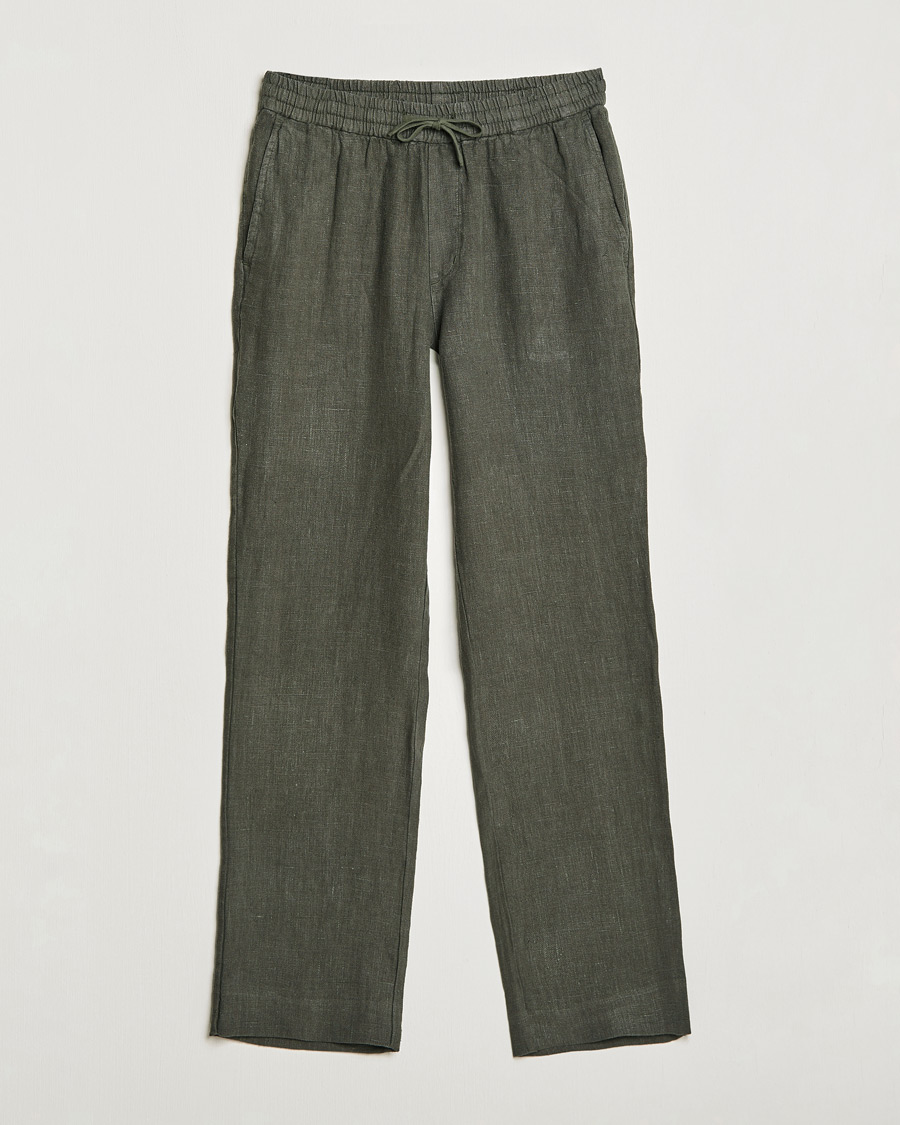 Herre | Bukser | A Day's March | Tamait Drawstring Linen Trousers Olive