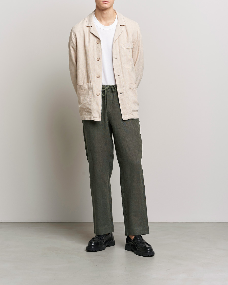 Herre | Bukser | A Day's March | Tamait Drawstring Linen Trousers Olive