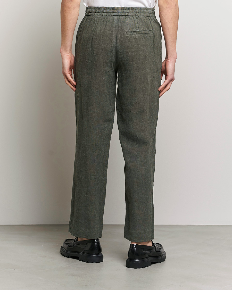 Herre | Bukser | A Day's March | Tamait Drawstring Linen Trousers Olive