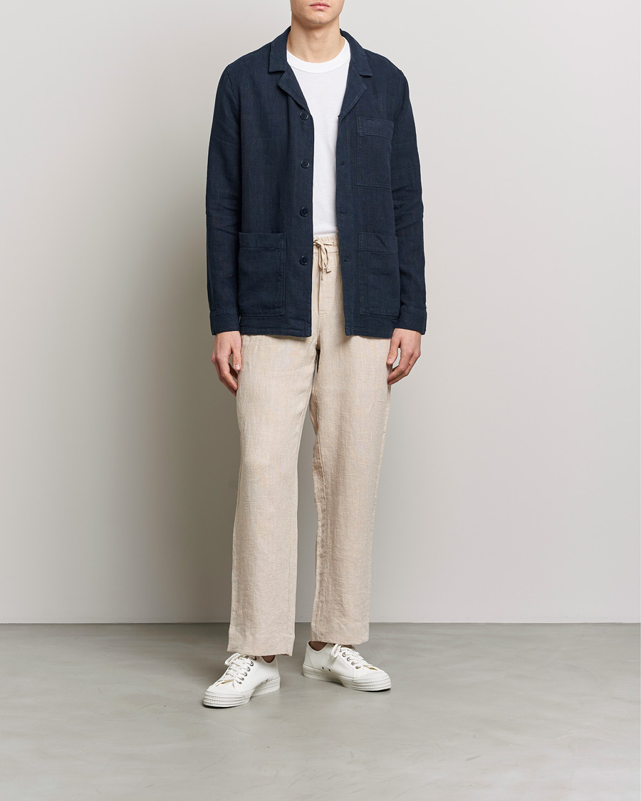 Herre | Bukser | A Day's March | Tamait Drawstring Linen Trousers Oyster