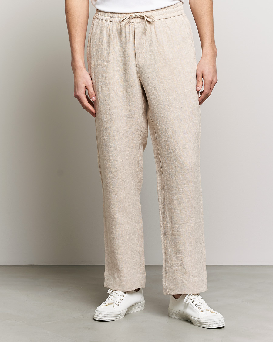 Herre | Bukser | A Day's March | Tamait Drawstring Linen Trousers Oyster