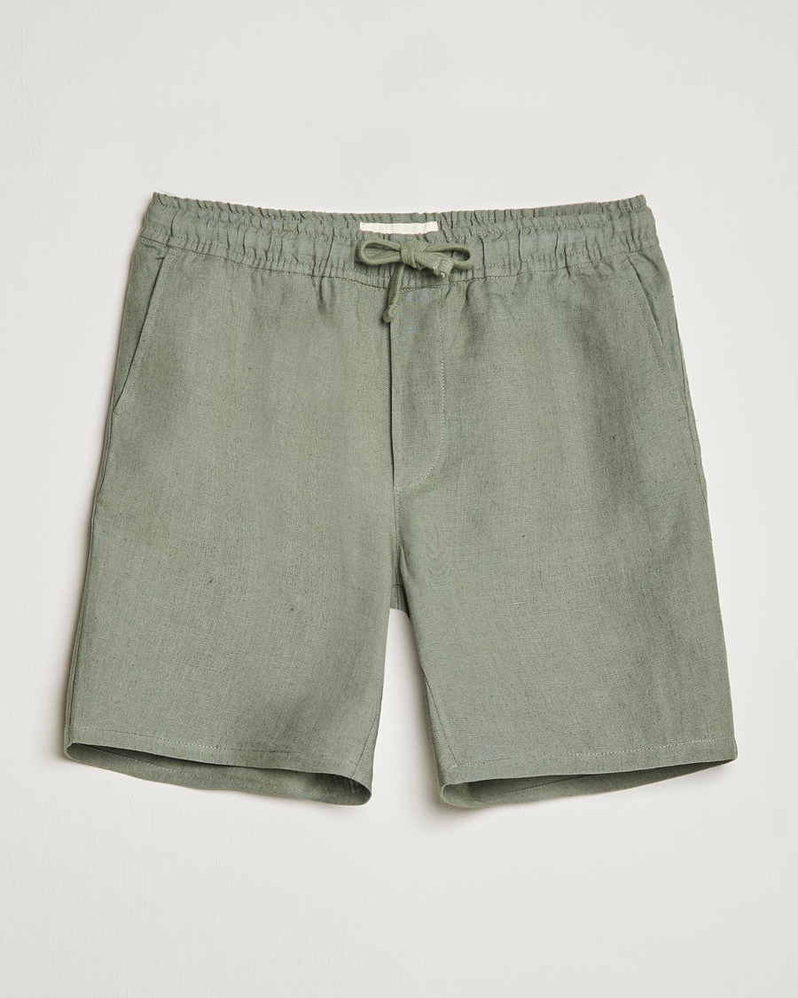 Herre | Shorts | A Day's March | Ipu Drawstring Linen Shorts Dusty Green