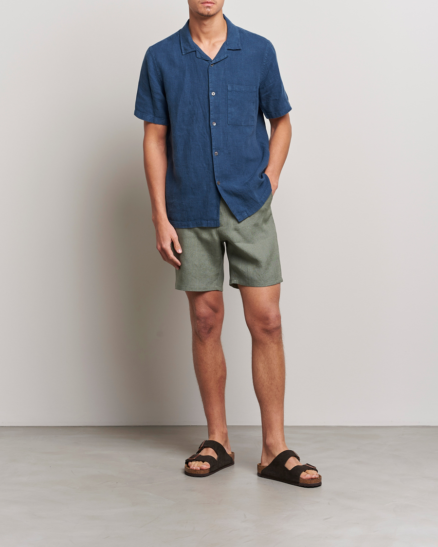 Herre | Shorts | A Day's March | Ipu Drawstring Linen Shorts Dusty Green
