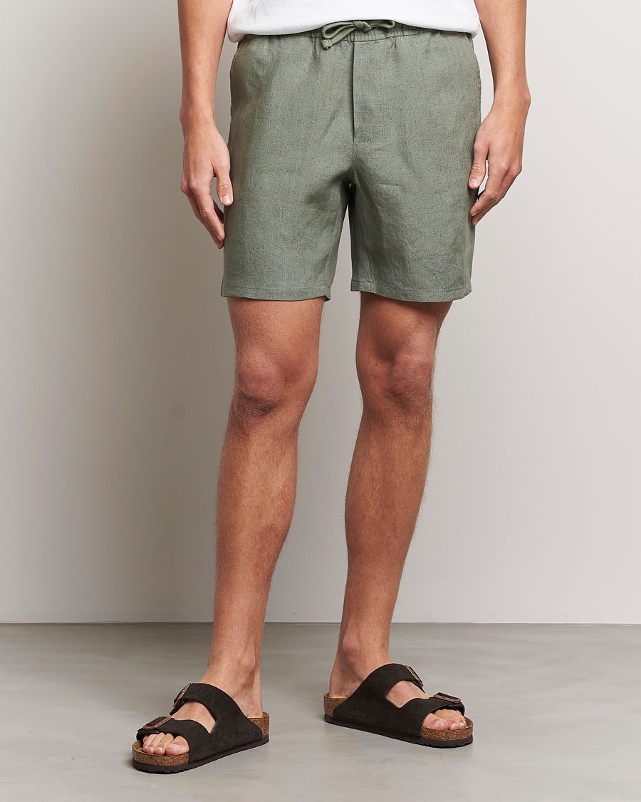 Herre | Shorts | A Day's March | Ipu Drawstring Linen Shorts Dusty Green
