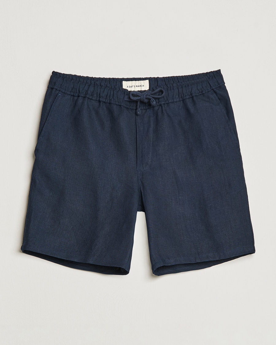 Herre | Shorts | A Day's March | Ipu Drawstring Linen Shorts Navy