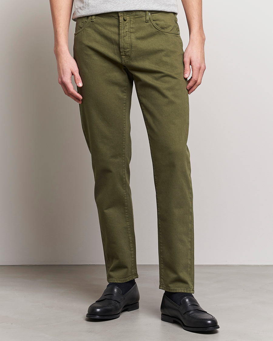 Herre | Bukser | Incotex | Cotton Stretch 5-Pocket Pants Military Green