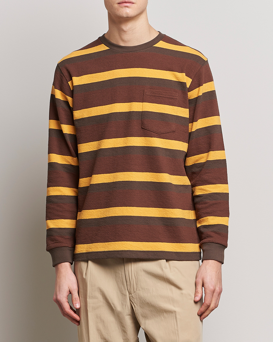 Herre | Langærmede t-shirts | BEAMS PLUS | Long Sleeve Striped Pocket Tee Brown