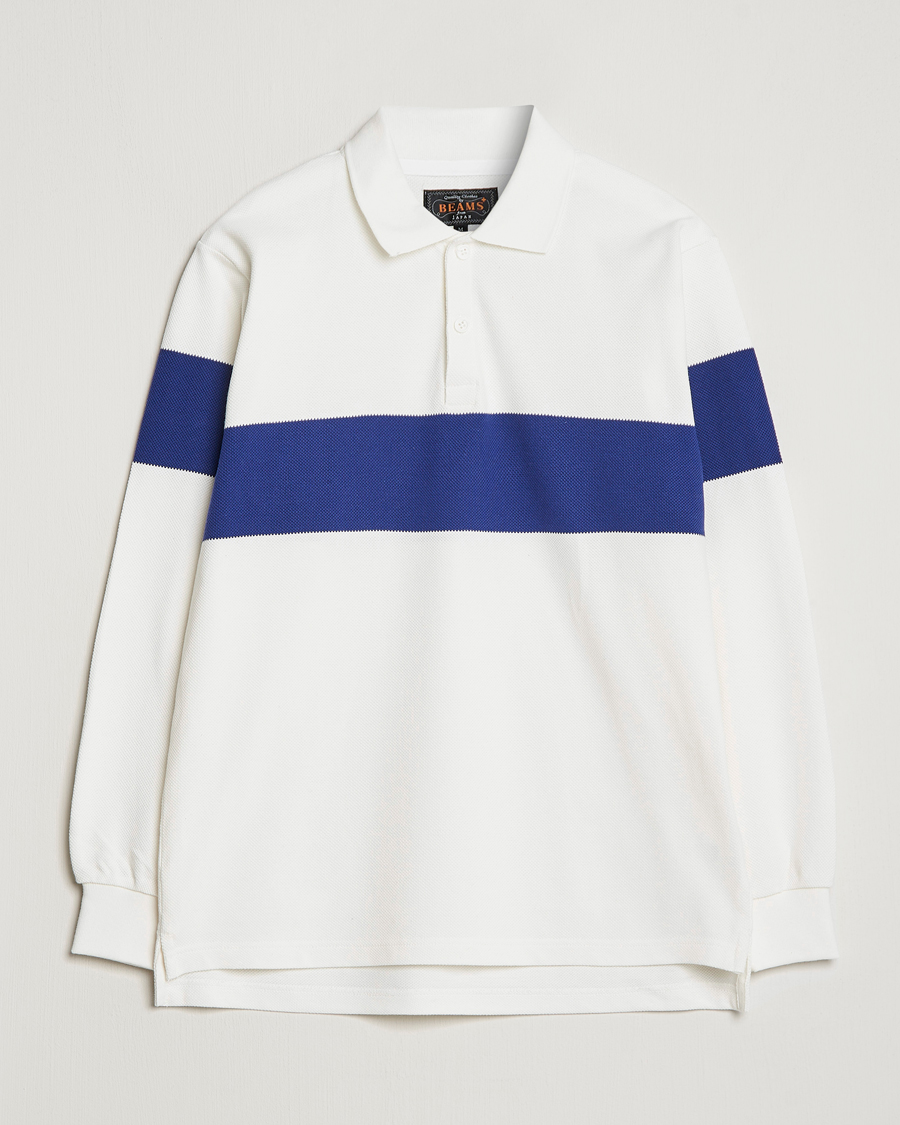 Herre | Trøjer | BEAMS PLUS | Panel Stripe Long Sleeve Polo White