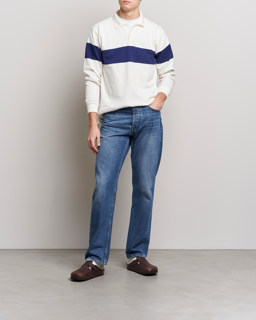 Herre | Trøjer | BEAMS PLUS | Panel Stripe Long Sleeve Polo White