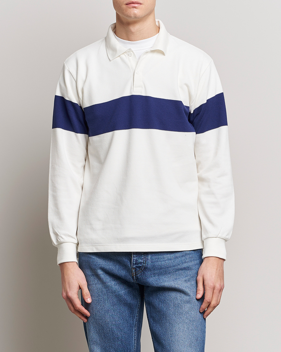 Herre | Trøjer | BEAMS PLUS | Panel Stripe Long Sleeve Polo White