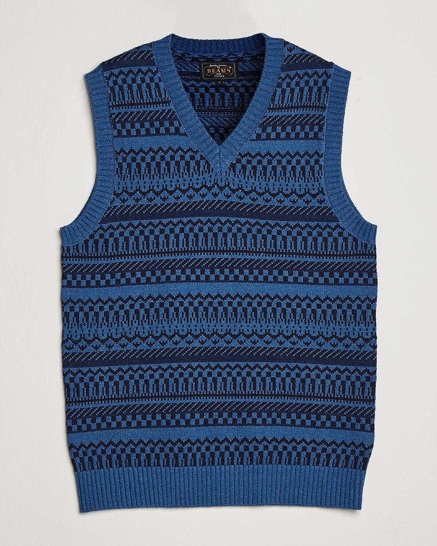 Herre | Trøjer | BEAMS PLUS | Knit Fairisle Vest Navy