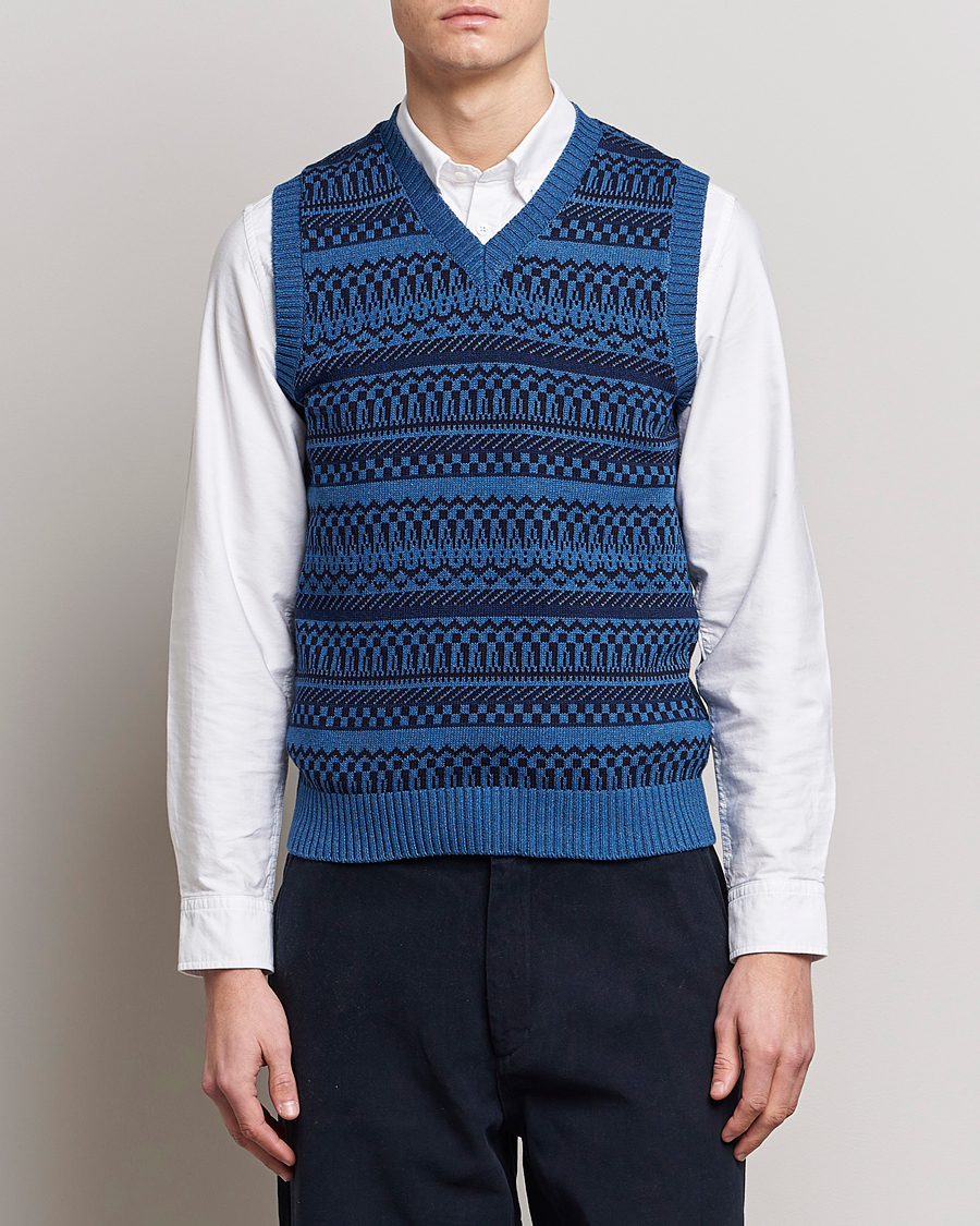 Herre | Slipovers | BEAMS PLUS | Knit Fairisle Vest Navy