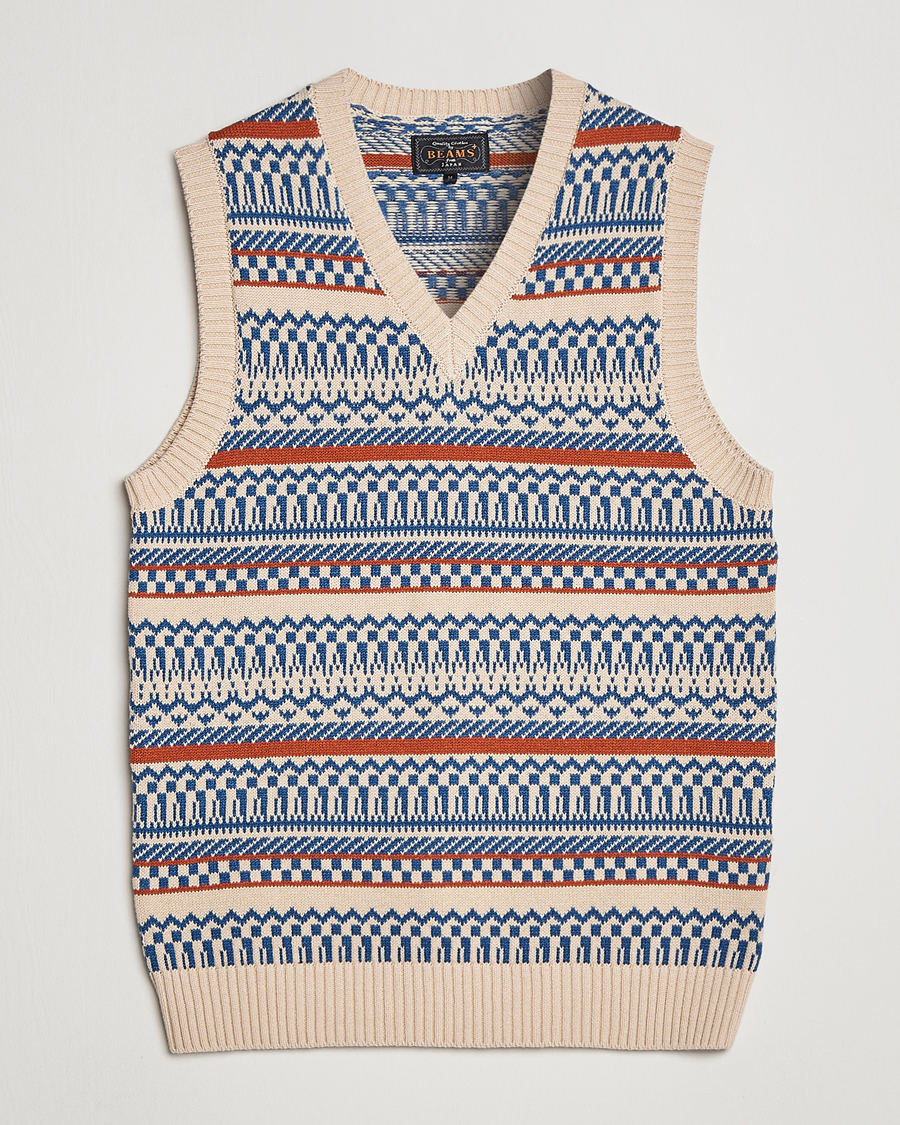 Herre | Trøjer | BEAMS PLUS | Knit Fairisle Vest Natural