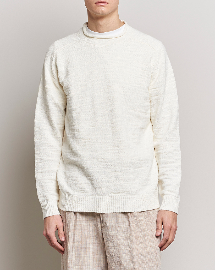 Herre | Preppy Authentic | BEAMS PLUS | Linen Crew Neck Sweater White