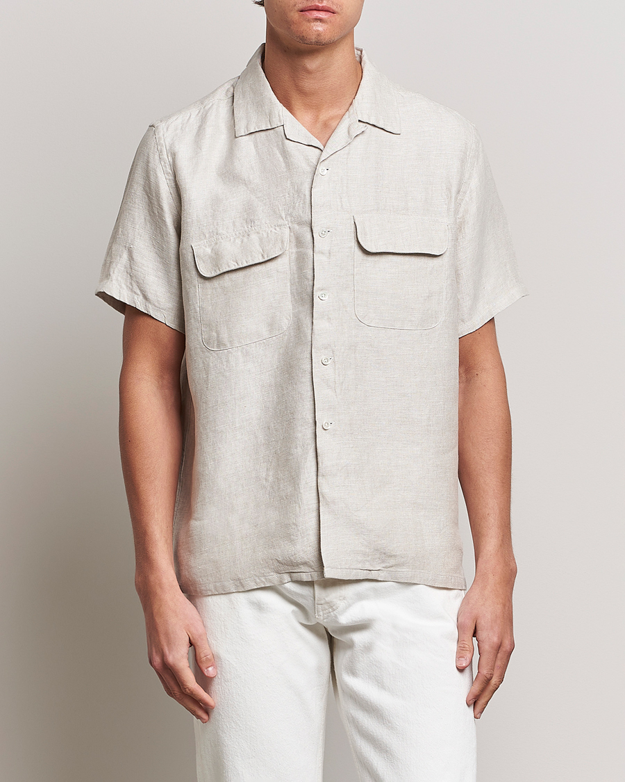 Herre | Kortærmede skjorter | BEAMS PLUS | Linen/Chambray Camp Shirt Natural