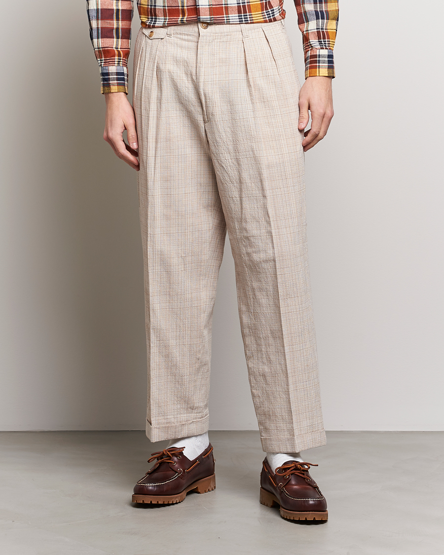 Herre |  | BEAMS PLUS | Cotton/Linen Comfort Trousers Natural
