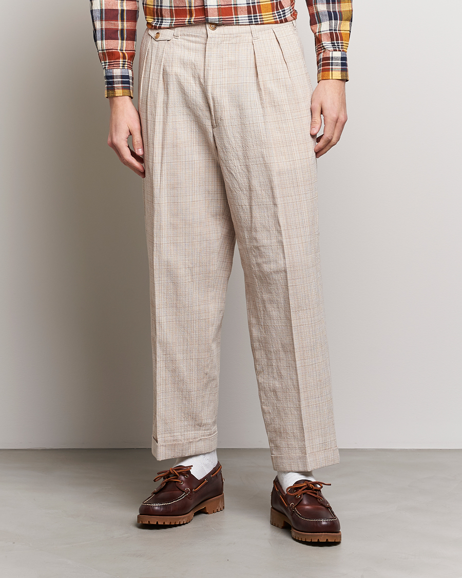 Herre | Bukser | BEAMS PLUS | Cotton/Linen Comfort Trousers Natural