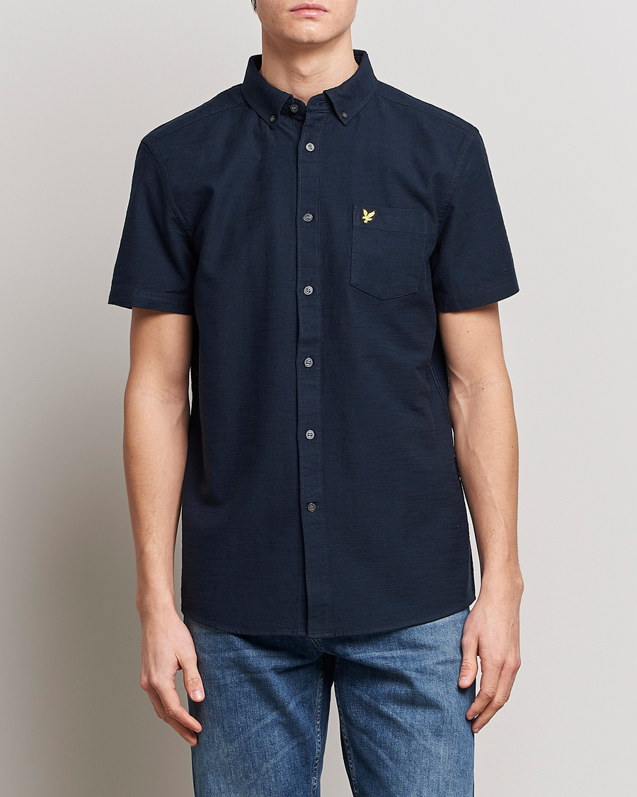 Herre | Kortærmede skjorter | Lyle & Scott | Cotton Slub Short Sleeve Shirt Dark Navy