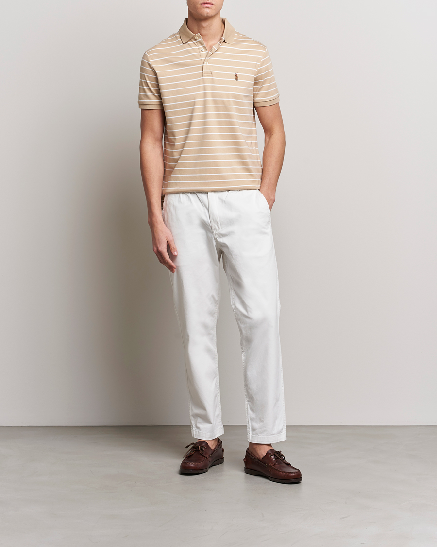 Herre | Polotrøjer | Polo Ralph Lauren | Luxury Pima Cotton Striped Polo Sand Dune/White