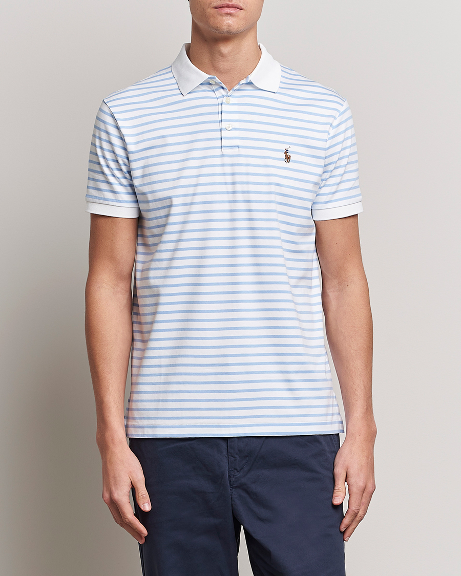 Herre | Polotrøjer | Polo Ralph Lauren | Luxury Pima Cotton Striped Polo White/Austin Blue