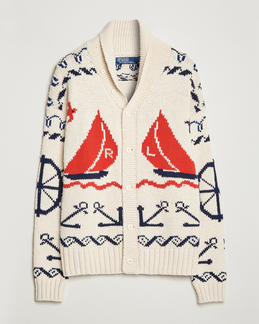 Herre | Trøjer | Polo Ralph Lauren | Knitted Fishermen Shawl Collar Cardigan Cream