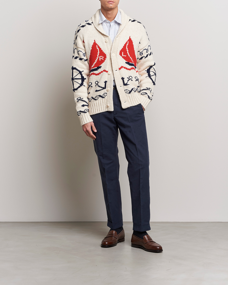 Herre | Trøjer | Polo Ralph Lauren | Knitted Fishermen Shawl Collar Cardigan Cream