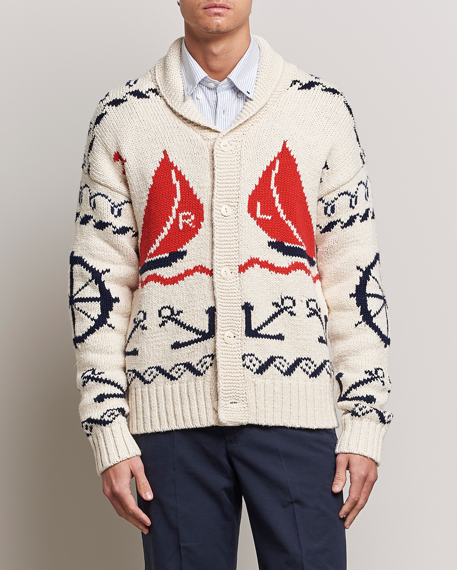 Herre | Trøjer | Polo Ralph Lauren | Knitted Fishermen Shawl Collar Cardigan Cream