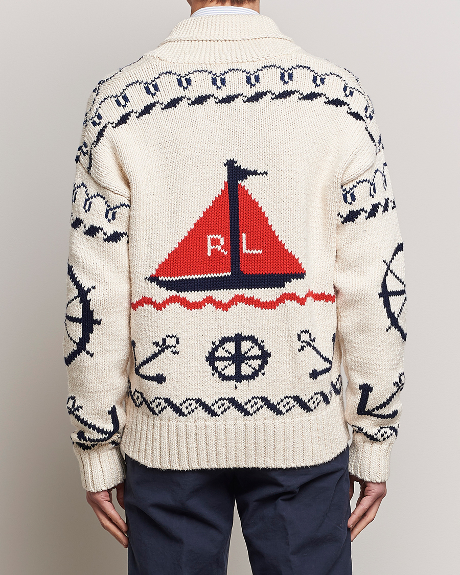 Herre | Trøjer | Polo Ralph Lauren | Knitted Fishermen Shawl Collar Cardigan Cream