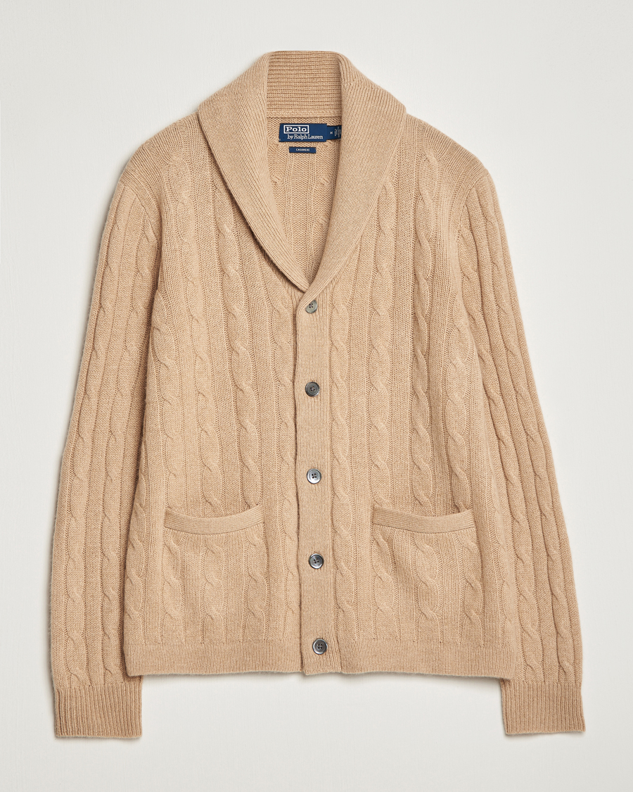Herre | Trøjer | Polo Ralph Lauren | Cashmere Cable Shawl Collar Cardigan Camel Melange