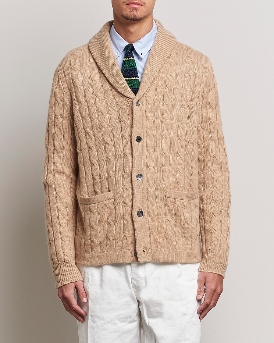 Herre | Trøjer | Polo Ralph Lauren | Cashmere Cable Shawl Collar Cardigan Camel Melange