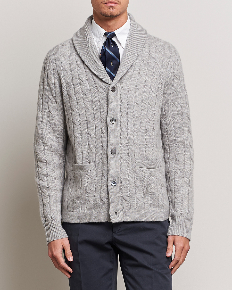 Herre | Trøjer | Polo Ralph Lauren | Cashmere Cable Shawl Collar Cardigan Grey Heather