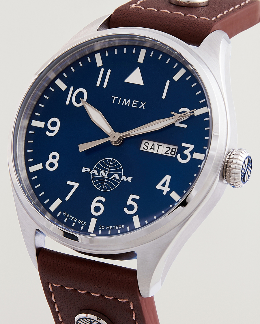 Herre | Læderrem | Timex | Pan Am Waterbury Chronograph 42mm Blue Dial
