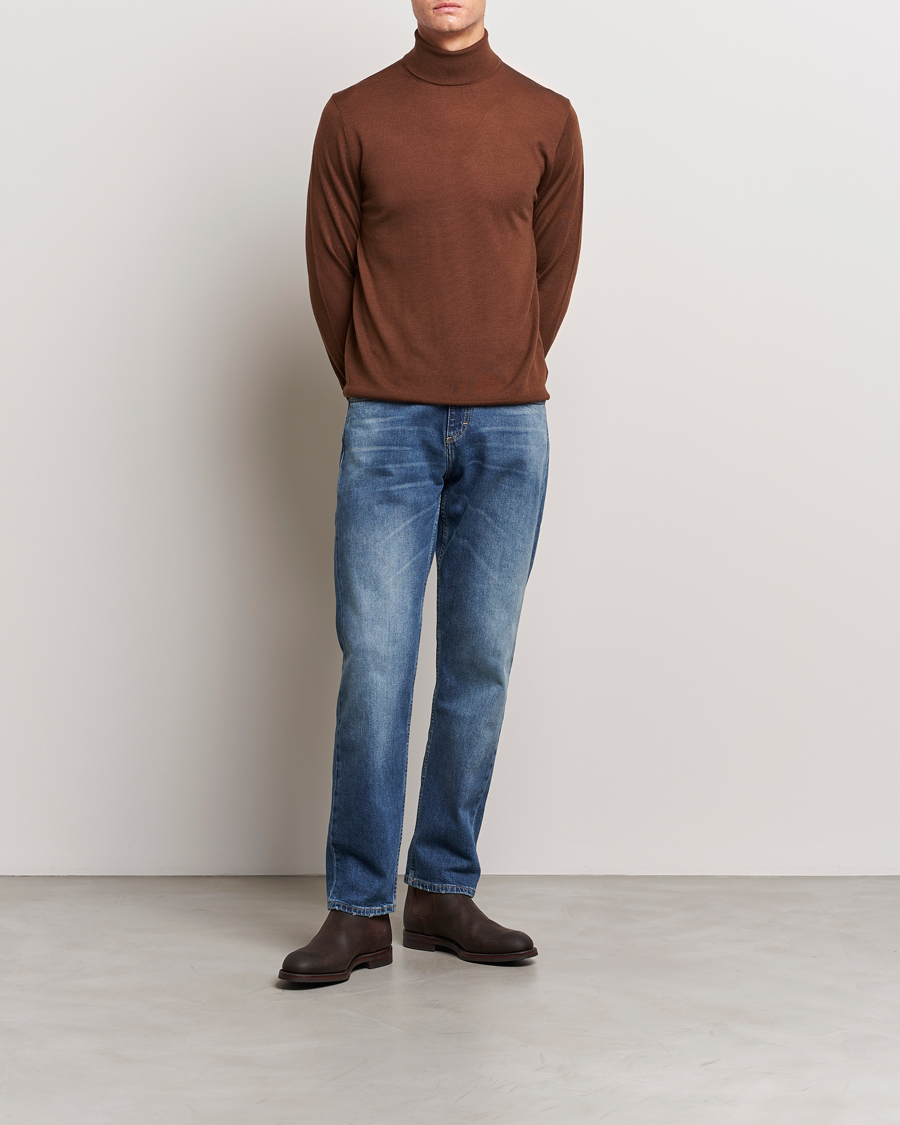 Herre | Trøjer | Tiger of Sweden | Nevile Extra Fine Merino Polo Golden Copper