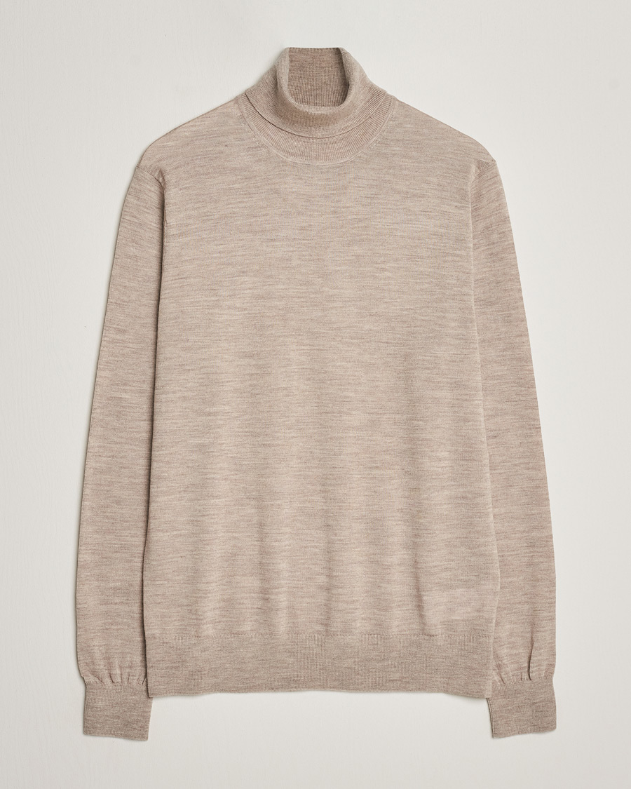 Herre | Trøjer | Tiger of Sweden | Nevile Extra Fine Merino Polo Beige Melange